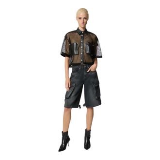 John Richmond Dames, Blouses & Shirts, Zwart, Maat: XS Leer