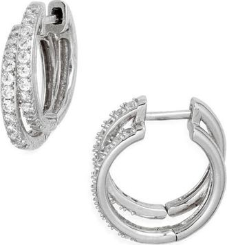 Nordstrom Cubic Zirconia Double Hoop Earrings in Platinum Plated at Nordstrom