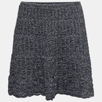 M Missoni Metallic Grey Lurex Knit Textured Flared Skirt