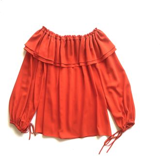 Michael Kors Red Off The Shoulder Crepe Top Size M