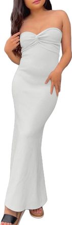 Generic Bodycon Summer Dresses for Women UK Strapless Dress Tube Dress Wrap Dresses Ribbed Sundresses Cocktail Sundress Summer Ladies Ankle Length Sundresses 