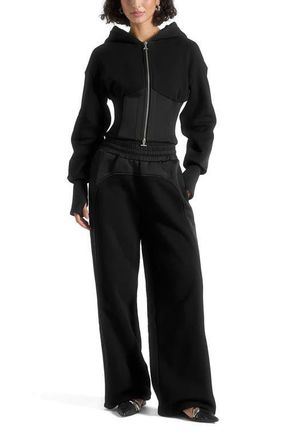 Mani&egrave;re De Voir Loula Jersey And Satin Joggers in Black at Nordstrom, Size 6