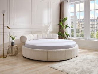 Vente-Unique Letto tondo 220 x 220 cm Tessuto bouclette Bianco - ROGILA