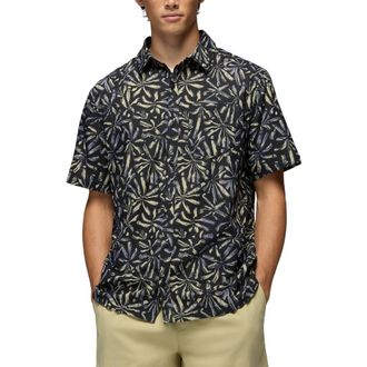 Prana Hybridizer Short Sleeve Performance Button-Up Shirt in Black Grounded at Nordstrom, Size Xx-Large