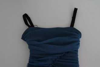 Dolce & Gabbana Blue Draped Tulle Midi Sheath Cotton Womens Dress (Pre-Owned)