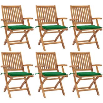 vidaXL Sillas De Jard&iacute;n Plegables 6 Uds Madera Maciza Teca Con Cojines Vidaxl