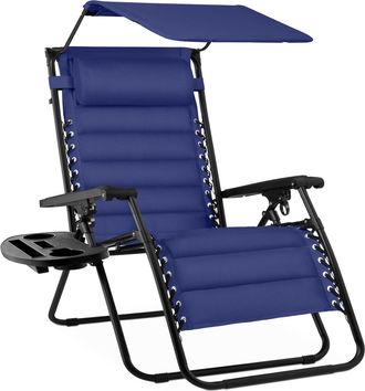 Best Choice Products Oversized Padded Zero Gravity Chair w/ Canopy Headrest Cup Holder Side Tray