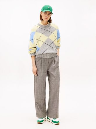 Tommy Hilfiger Womens Glen Plaid Elastic-Waist Wide Leg Pant - White - XL