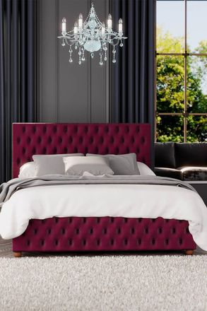 Laurence Llewelyn-Bowen Seren Ottoman Storage Bed in Plush Velvet Fabric, Custom Made in Wine | Size: Small Double