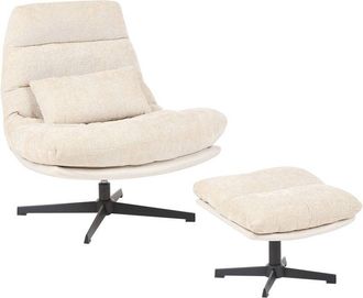 Beliani Beliani - Chenille Swivel Armchair with Footstool Single Base Mid-century Style Beige Tovik