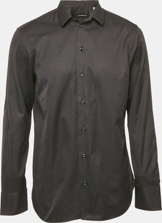 Emporio Armani Black Striped Cotton Long Sleeve Shirt