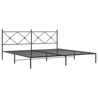 Berkfield Home Metal Bed Frame without Mattress with Headboard Black 200x200cm | Size: 200x200 cm