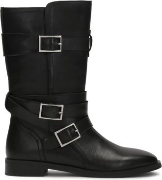 Kazar Zwarte laarzen met een hogere schacht versierd met gespen - Dames - Hoge Laarzen - Zwart - 41 EU - Leer - Schoenen