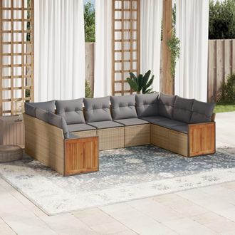 vidaXL Set De Sof&aacute;s De Jard&iacute;n 9 Pzas Con Cojines Rat&aacute;n Sint&eacute;tico Beige Vidaxl