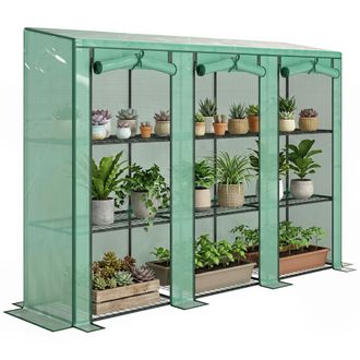 OEM Invernadero De Exterior De 3 Niveles Con Puerta Enrollable Con Cremallera 9 Estantes Cubierta De Pe 215x46x151cm Verde