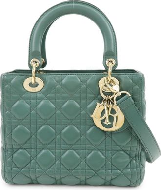 Dior Lady Dior Green Leather Handbag (Pre-Owned)