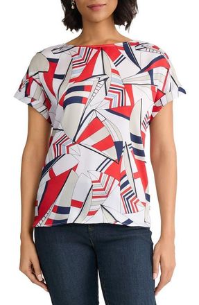 Jones New York Geo Print Side Button Top in Natural White Multi at Nordstrom, Size X-Small