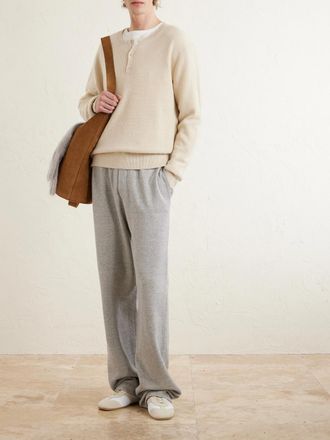 The Elder Statesman Waffle-Knit Cashmere Henley Sweater