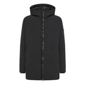 Peuterey Parkas, male, Black, Size: M Black Hooded Zip Coat with Pockets