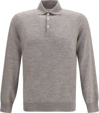 Brunello Cucinelli Maglione Polo in Lana Vergine - - Knitwear - Uomo - Grigio - 2XL