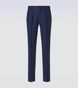 Rubinacci Pinstripe wool and linen straight pants