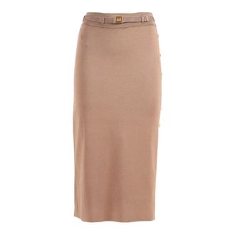 Elisabetta Franchi Midi Skirts, female, Beige, Size: M Knit Skirt with Belt