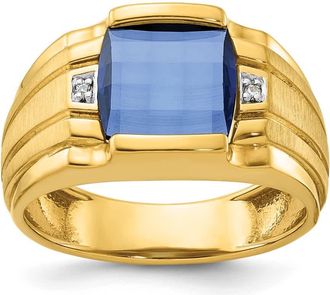 Diamond2Deal 10k Yellow Gold Mens Cr. Sapphire and Diamond Engagement Ring
