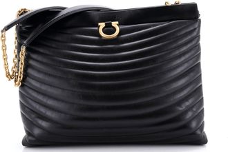 Ferragamo Gancini Drawstring Chain Tote Quilted Leather Medium