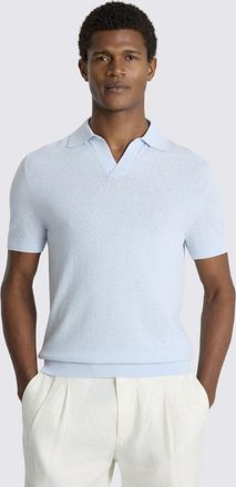 Moss Light Blue Linen-blend Skipper Polo Shirt