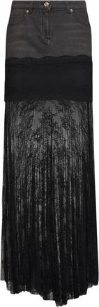 Blumarine Pliss&eacute; Maxirok - Dames - Maxi Rokken - Grijs - L - Denim - Rokken