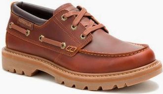 CAT Mens Caterpillar Colorado Boat Lo Leather Mens Dark Russet Lace-Up Shoes - Brown - Size: 10