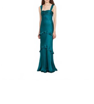 Saloni Selma Maxi Long Dress In Midnight Green