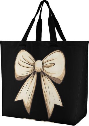 Generic Bow Line Drawing Reusable Shopping Bags One Shoulder Grocery Tote Bag Waterproof Big Purse for Work Travel