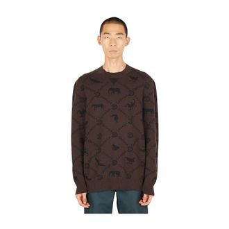 CAPASA MILANO Round-neck Knitwear, male, Brown, Size: M Jacquard Logo Sweater