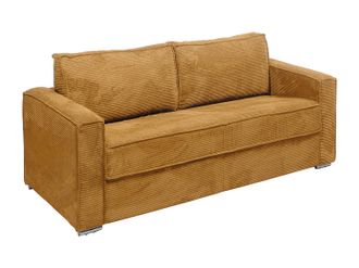 Vente-Unique Sof&aacute; cama de 4 plazas de apertura r&aacute;pida de pana amarillo mostaza - Somier de 160 cm de ancho - Colch&oacute;n viscoel&aacute;stico de 22 cm LORETO