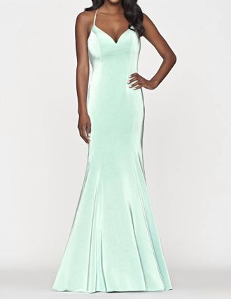 Faviana Long Satin Dress In Sage