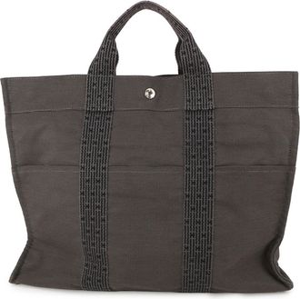 Herm&egrave;s Gray Canvas Handbag Tote Bag (Pre-Owned)