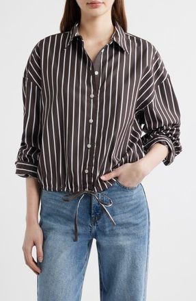 Madewell Drawstring Poplin Button-Up Shirt in Chocolate Plum at Nordstrom, Size Xx-Large