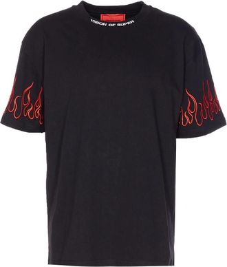 Vision Of Super Embroidered-flame Crew Neck T-shirt