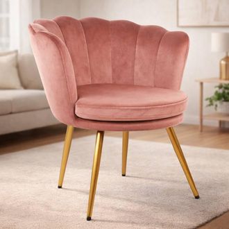 Genesis Flora Velvet Accent Chair Petal Back Plush Upholstered Modern Chair in Dusty Pink | Size: 1 Seater