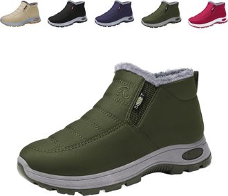 Generic 2026 New Womens Warm Sheepskin-Lined Boots Ladies Winter Snow Boots Lightweight Waterproof Fur Fuzzy Thermal Soft Booties (Green,6.5)