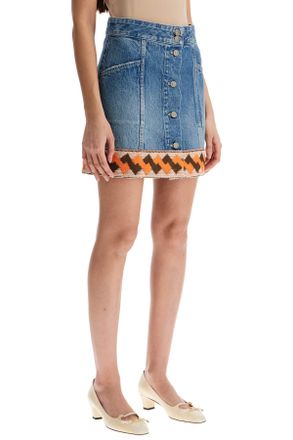Valentino Womens Denim Skirt With Jacquard Trim - Blue Cotton - Size EU 38 (Womens)