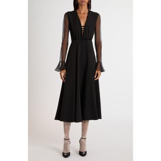 Valentino Garavani Bow Detail Long Sleeve Cady A-Line Dress in Black at Nordstrom, Size 10 Us