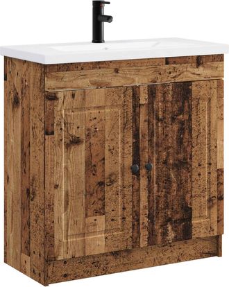 vidaXL Juego De Muebles De Ba&ntilde;o Madera Envejecida 78,5 X 37,5 X 81 Cm Vidaxl