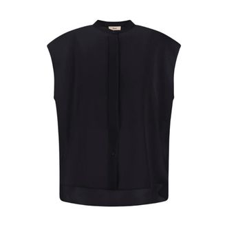 Herno Shirts, female, Black, Size: L Mandarin-collar Cady Blouse