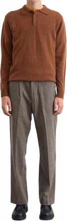 Edmmond Studios Long Sleeve Wool Polo In Chocolate