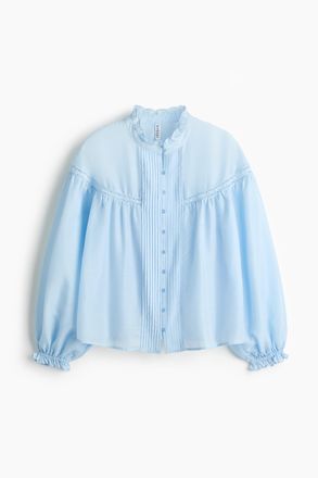 H&M Bluse mit Volantbes&auml;tzen und Ballon&auml;rmeln - Blue