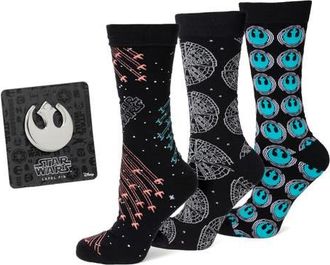 Cufflinks Inc. Star Wars Ship Crew Socks & Lapel Pin Set in Black at Nordstrom, Size 10-13