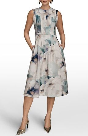 DKNY Floral Fit & Flare Midi Dress in Laurel Multi at Nordstrom, Size 4