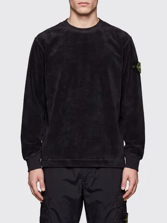 Stone Island Velvet Crewneck Jumper with Ribbed Hems and Compass Logo